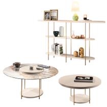 Conjunto Decorativo Aparador e 2 Mesas de Centro Walker Tampo MDF/Vidro Off White G26 - Gran Belo Conjunto Decorativo Aparador e 2 Mesas de Centro Walker Tampo MDF/Vidro Off White G26 - Gran Belo
