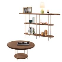 Conjunto Decorativo Aparador e Mesa de Centro Walker Pés de Aço Tampo MDF Castanho G26 - Gran Belo Conjunto Decorativo Aparador e Mesa de Centro Walker Pés de Aço Tampo MDF Castanho G26 - Gran Belo