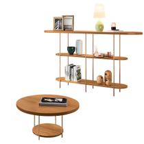 Conjunto Decorativo Aparador e Mesa de Centro Walker Pés de Aço Tampo MDF Cinamomo G26 - Gran Belo Conjunto Decorativo Aparador e Mesa de Centro Walker Pés de Aço Tampo MDF Cinamomo G26 - Gran Belo