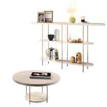 Conjunto Decorativo Aparador e Mesa de Centro Walker Pés de Aço Tampo MDF Off White G26 - Gran Belo Conjunto Decorativo Aparador e Mesa de Centro Walker Pés de Aço Tampo MDF Off White G26 - Gran Belo