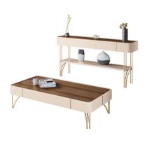 Conjunto Decorativo Aparador MDP/MDF e Mesa de Centro Rennes Off White/Castanho G26 - Gran Belo