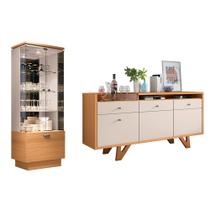 Conjunto Decorativo Cristaleira c/Adega e Buffet Aparador c/Bandeja Lateral Aura/Sollare Cinamomo/OffWhite G26 - HB Móveis