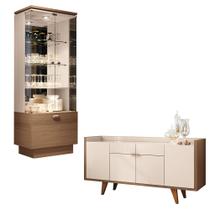 Conjunto Decorativo Cristaleira e Buffet Aparador Aura/Melodia Off White/Castanho G26 - HB Móveis
