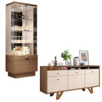 Conjunto Decorativo Cristaleira e Buffet Aparador Aura/Sollare Off White/Castanho G26 - HB Móveis