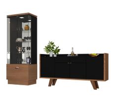 Conjunto Decorativo Cristaleira e Buffet Aparador Peggy/Albâni Preto/Nature G26 - Gran Belo