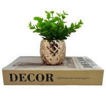 Conjunto decorativo livro 'Decor' + vaso rose gold cerâmico - Dünne It