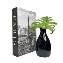 Conjunto decorativo livro Paris + vaso garrafa na cor preta