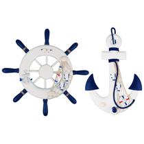 Conjunto decorativo, pacote com 2 unidades, Nautical Beach Ship Wheel & Anchor, 33 cm