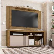 Conjunto Decorativo Painel Nika e Rack Joyboy Ripado MDP para TV até 55 Pol. Buriti/OffWhite - Gran Belo