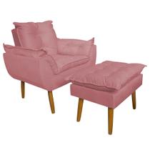 Conjunto Decorativo Poltrona com Puff Opala Suede Rosa - Montanaris Decor