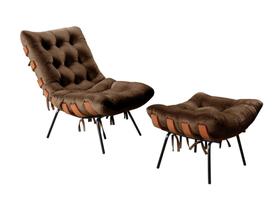 Conjunto Decorativo Poltrona Costela de Adão com Puff Capitonê