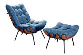 Conjunto Decorativo Poltrona Costela de Adão com Puff Capitonê