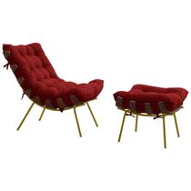 Conjunto Decorativo Poltrona e Puff Abel Base de Madeira Dourada Veludo Vermelho G41 - Gran Belo Conjunto Decorativo Poltrona e Puff Abel Base de Madeira Dourada Veludo Vermelho G41 - Gran Belo