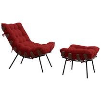 Conjunto Decorativo Poltrona e Puff Abel Base de Madeira Preto Veludo Vermelho G41 - Gran Belo Conjunto Decorativo Poltrona e Puff Abel Base de Madeira Preto Veludo Vermelho G41 - Gran Belo