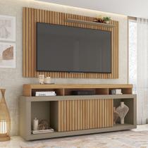 Conjunto Decorativo Rack e Bancada Brendan MDF/MDP Ripado para TV 55 Pol. Buriti/Fendi G11 - Gran Belo