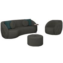 Conjunto Decorativo Sofá 288cm e Poltrona Clarke com Puff Round Veludo Cinza G45 - Gran Belo