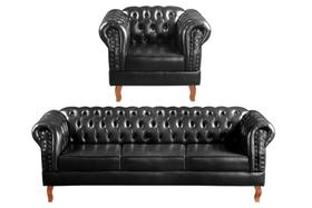 Conjunto Decorativo Sofá Dom Pedro 3 Lugares com Poltrona Chesterfield Retrô