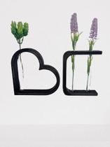 Conjunto decorativo vasos tubo de vidro hidropônico coração