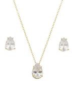 Conjunto Delicado de Gota com Pedra Tipo Cristal Banhado em Ouro 18K