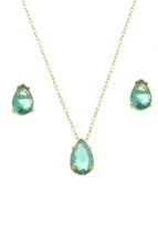 Conjunto Delicado de Gota com Pedra Tipo Turmalina Banhado em Ouro 18K