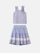 Conjunto delicado listras finas azul animê.