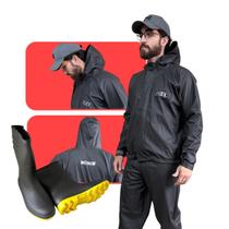 Conjunto delta flex capuz pvc preto impermeável bota vonder sola preta antiderrapante resistente motoqueiro motoboy