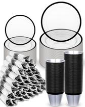 Conjunto Descartável BESTVIP 350 peças Transparente com Borda Preta Conjunto Descartável BESTVIP 350 peças Transparente com Borda Preta
