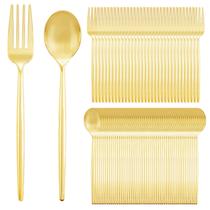 Conjunto descartável de garfos e colheres de plástico dourado 200PCS SUT