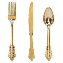Conjunto descartável de talheres de plástico dourado, 300 peças - WDF