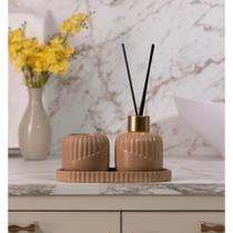 Conjunto Difusor com Porta Vela e Bandeja Bold Marrom Cerâmi