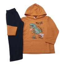 Conjunto dinossauro inafantil moletom flanelado rei rex menino 4-6-8