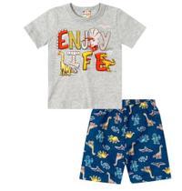 Conjunto Dinossauro Infantil Menino Camiseta em Meia Malha Bermuda em Microfibra Sublimada Brandili Conjunto Dinossauro Infantil Menino Camiseta em Meia Malha Bermuda em Microfibra Sublimada Brandili