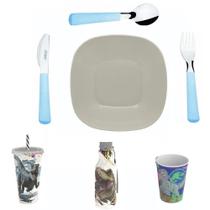 Conjunto Dinossauro Jurassic Park - Pratos, Talheres, Copos Conjunto Dinossauro Jurassic Park - Pratos, Talheres, Copos