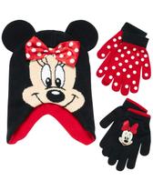 Conjunto Disney Minnie Mouse para Meninas: Gorro e 2 Pares de Luvas, Idade 4-7
