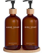 Conjunto dispensador de sabão Brighter Barns Amber Glass com bandeja Conjunto dispensador de sabão Brighter Barns Amber Glass com bandeja