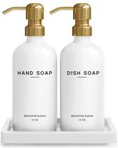 Conjunto dispensador de sabão Brighter Barns Glass branco/dourado 480 ml