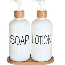 Conjunto dispensador de sabão DIDROOM White com dispensador de vidro e bandeja Conjunto dispensador de sabão DIDROOM White com dispensador de vidro e bandeja