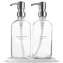 Conjunto dispensador de sabão MaisonNovo 500ml de vidro transparente com bomba de aço