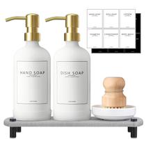 Conjunto dispensador de sabão NEECZS Kitchen 480 ml de vidro branco com bandeja