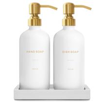 Conjunto dispensador de sabão Prus Waso Gold Glass com bomba de aço inoxidável Conjunto dispensador de sabão Prus Waso Gold Glass com bomba de aço inoxidável