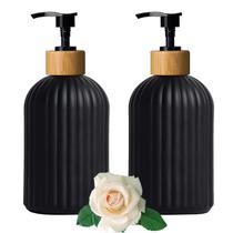 Conjunto dispensador de sabão YYTSGG Black Glass com bomba de bambu 400mL (2)