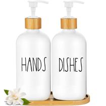Conjunto dispensador de sabonete ARKTEK Glass 500mL (2 brancos) com bandeja