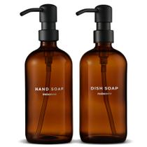Conjunto dispensador de sabonete MaisonNovo 500 ml de vidro âmbar com bomba x2 Conjunto dispensador de sabonete MaisonNovo 500 ml de vidro âmbar com bomba x2