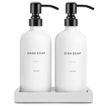 Conjunto dispensador de sabonete Prus Waso Kitchen White com bandeja de vidro