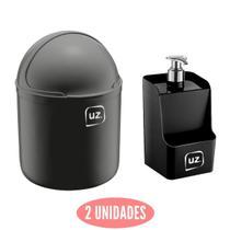 Conjunto Dispenser e Lixeira Preto Cozinha Posta UZ