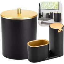 Conjunto dispenser sabonete liquido e lixeira 5l pia e banheiro preto dourado Conjunto dispenser sabonete liquido e lixeira 5l pia e banheiro preto dourado