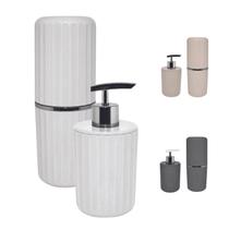 Conjunto Dispenser Sabonete Liquido e Porta Escovas groove 2 Peças para Banheiro Lavabo