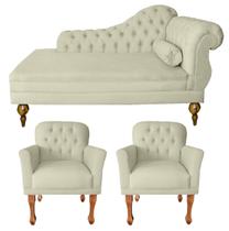Conjunto Divã Recamier Capitone De Decoração + 2 Poltronas - Suede - Sv Decor
