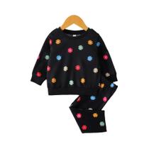 Conjunto divertido de flores coloridas com base preta roupa de outono doce e legal para bebê Conjunto divertido de flores coloridas com base preta roupa de outono doce e legal para bebê