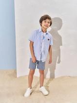 Conjunto Divertto Infantil Masculino Praia Azul Rayas Camisa Casual e Bermuda Mescla